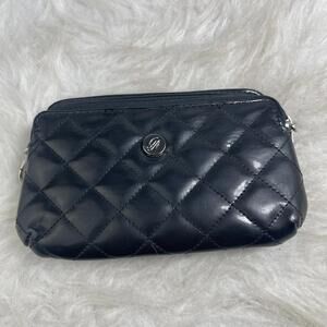 Black Quilted Leather Double Zipper Handbag